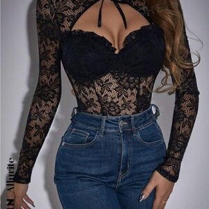 Allure Black Lace Long Sleeve Top